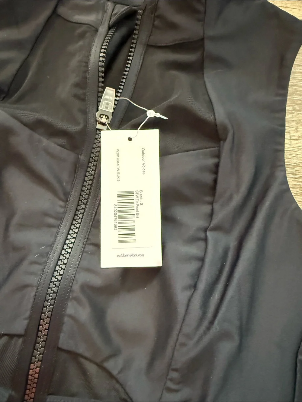 NWT Outdoor Voices STW Zip Front Bra Black